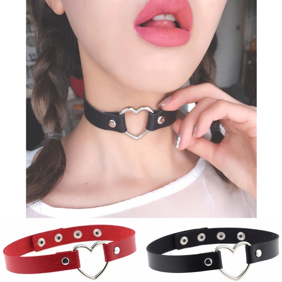 Jewelry - Punk Gothic Vegan Leather Choker with Heart Ring